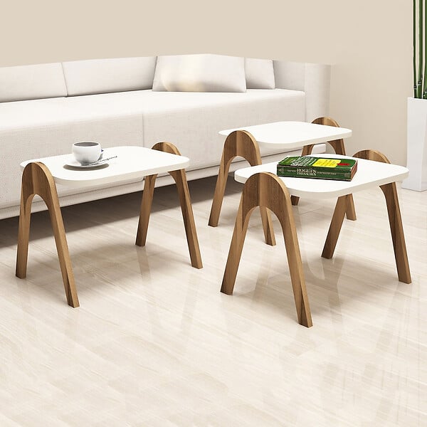 HABITAT ET JARDIN - Lot de 3 tables basses gigognes en bois "Paris" - 48 x 35 x 72 cm - Crème - large