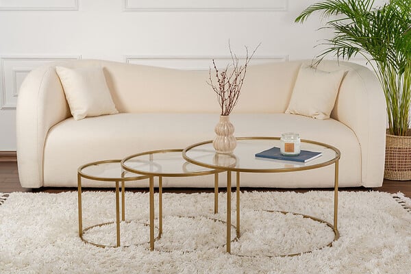HABITAT ET JARDIN - Lot de 3 tables basses en métal "Aurum" - 80 x 80 x 43 cm - Or Transparent - large