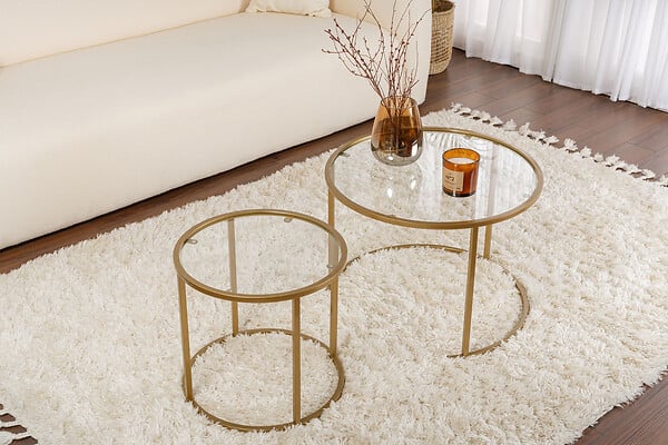 HABITAT ET JARDIN - Lot de 2 tables basses en métal "Aurum" - 60 x 60 x 43 cm - Or Transparent - large