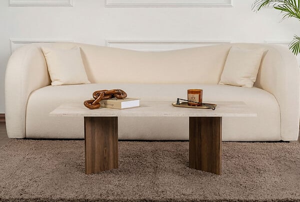 HABITAT ET JARDIN - Table basse en bois "Sabin" - 119 x 60 x 40 cm - Travertin - large