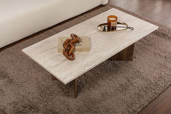 HABITAT ET JARDIN - Table basse en bois "Sabin" - 119 x 60 x 40 cm - Travertin - large