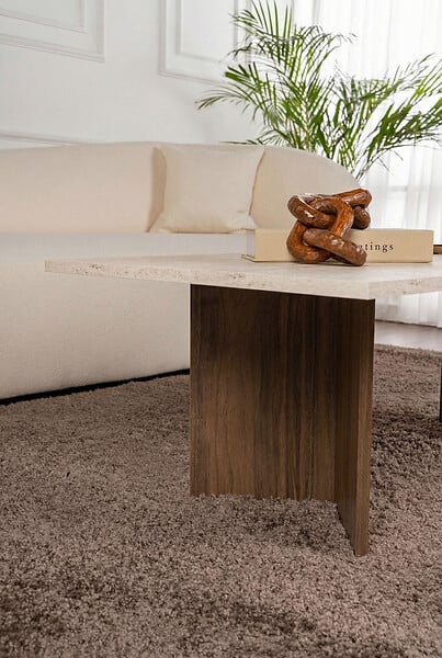 HABITAT ET JARDIN - Table basse en bois "Sabin" - 119 x 60 x 40 cm - Travertin - large