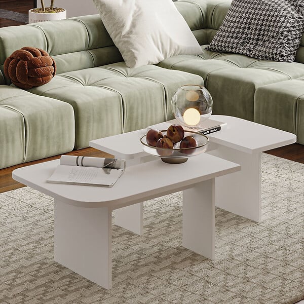 HABITAT ET JARDIN - Ensemble tables basses en bois "Iris" - 90 x 45 x 35 cm - Blanc - large