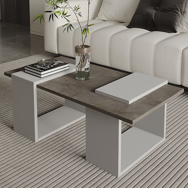 HABITAT ET JARDIN - Table basse en bois "Matris" - 90 x 46 x 37 cm - Gris - large