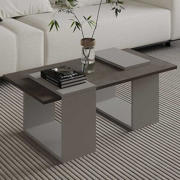 HABITAT ET JARDIN - Table basse en bois "Matris" - 90 x 46 x 37 cm - Gris - large