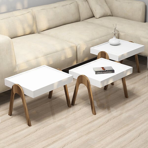 HABITAT ET JARDIN - Lot de 3 tables basses gigognes en bois "Roma" - 53 x 40 x 64 cm - Blanc - large