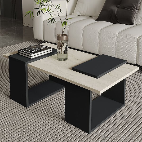 HABITAT ET JARDIN - Table basse en bois "Matris" - 90 x 46 x 37 cm - Gris anthracite - large