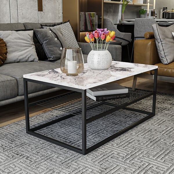 HABITAT ET JARDIN - Table basse en bois "Asude" - 95 x 55 x 42 cm - Blanc - large