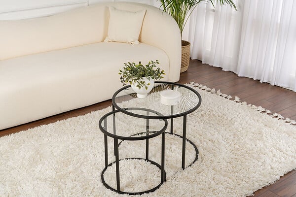 HABITAT ET JARDIN - Lot de 2 tables basses en métal "Aurum" - 60 x 60 x 43 cm - Noir Transparent - large