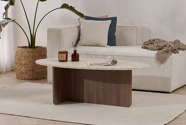 HABITAT ET JARDIN - Table basse en bois "Orba" - 120 x 65 x 40 cm - Travertin - large