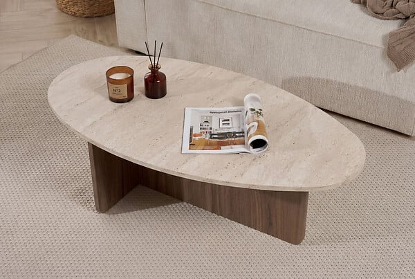 HABITAT ET JARDIN - Table basse en bois "Orba" - 120 x 65 x 40 cm - Travertin - large
