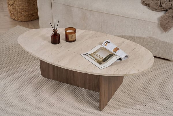 HABITAT ET JARDIN - Table basse en bois "Orba" - 120 x 65 x 40 cm - Travertin - large
