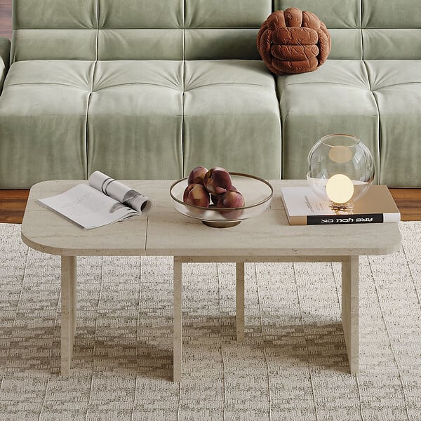 HABITAT ET JARDIN - Ensemble tables basses en bois "Iris" - 90 x 45 x 35 cm - Travertin - large