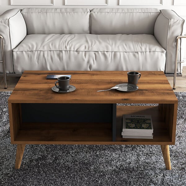 HABITAT ET JARDIN - Table basse en bois "Exxen" - 90 x 41 x 54 cm - Gris anthracite - large