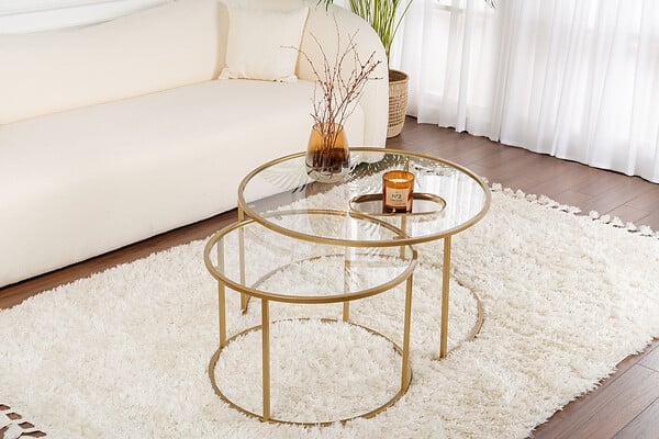HABITAT ET JARDIN - Lot de 2 tables basses en métal "Aurum" - 80 x 80 x 43 cm - Or Transparent - large
