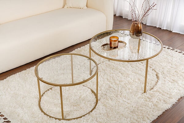 HABITAT ET JARDIN - Lot de 2 tables basses en métal "Aurum" - 80 x 80 x 43 cm - Or Transparent - large