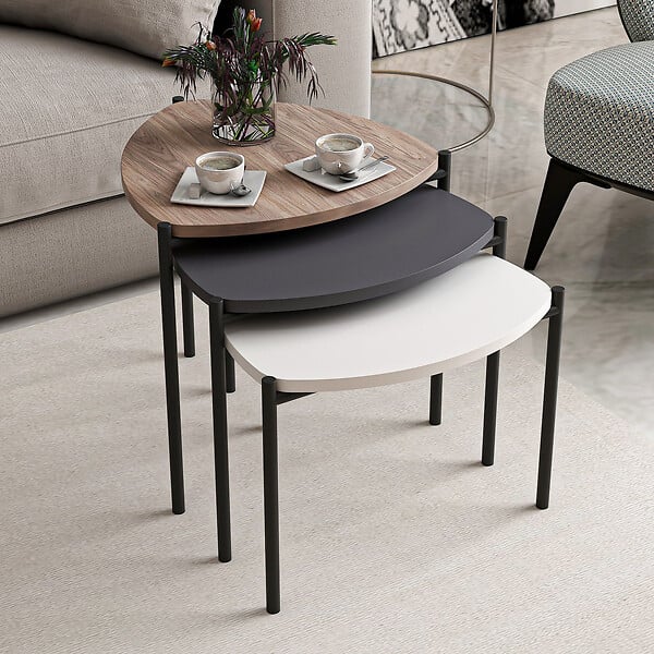 HABITAT ET JARDIN - Lot de 3 tables basses gigognes en bois "Lenny" - 45 x 45 x 45 cm - Multicolore - large