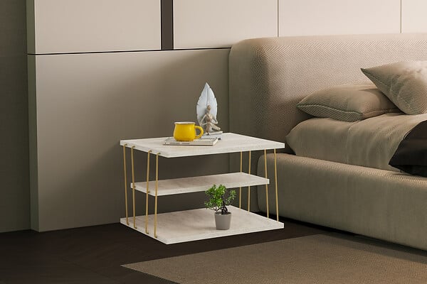 HABITAT ET JARDIN - table d'appoint en bois "Lifon" 50 x 40 x 33 cm - Travertin - large