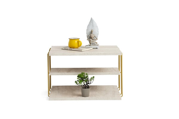 HABITAT ET JARDIN - table d'appoint en bois "Lifon" 50 x 40 x 33 cm - Travertin - large