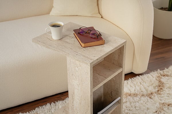 HABITAT ET JARDIN - Table d'appoint en bois "Filinta" - 30 x 40 x 63 cm - Travertin - large
