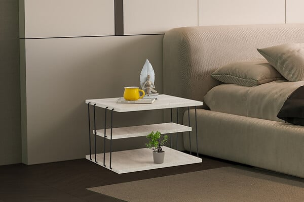 HABITAT ET JARDIN - table d'appoint en bois "Lifon" - 50 x 40 x 33 cm - Travertin - large