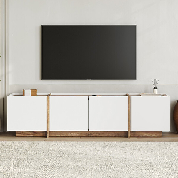 HABITAT ET JARDIN - Meuble TV en bois "Lowen" - 180 x 35 x 46 cm - Blanc / Pin Atlantique - large
