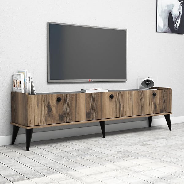 HABITAT ET JARDIN - Meuble TV en bois "Lidya" - 180 x 35 x 49 cm - Marron - large