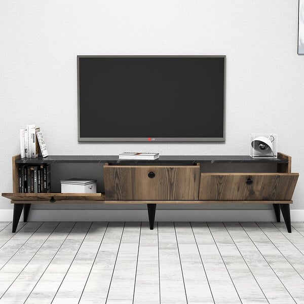 HABITAT ET JARDIN - Meuble TV en bois "Lidya" - 180 x 35 x 49 cm - Marron - large