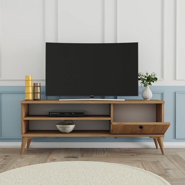 HABITAT ET JARDIN - Meuble TV en bois "Retro" - 120 x 29 x 44 cm - Beige - large