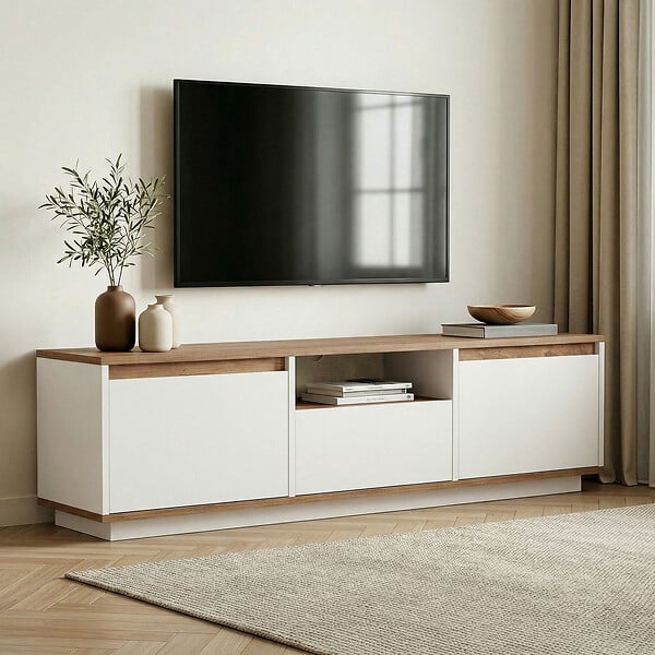 HABITAT ET JARDIN - Meuble TV en bois "Sentinel" - 160 x 30 x 42 cm - Blanc - large