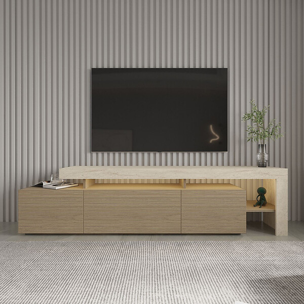 HABITAT ET JARDIN - Meuble TV en bois "Beliz" - 192 x 37 x 53 cm - Beige - large