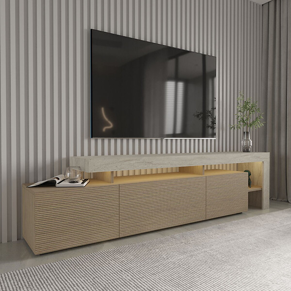 HABITAT ET JARDIN - Meuble TV en bois "Beliz" - 192 x 37 x 53 cm - Beige - large