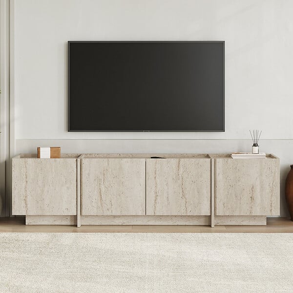 HABITAT ET JARDIN - Meuble TV en bois "Lowen" - 180 x 35 x 46 cm - Travertin - large