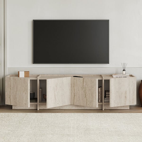 HABITAT ET JARDIN - Meuble TV en bois "Lowen" - 180 x 35 x 46 cm - Travertin - large