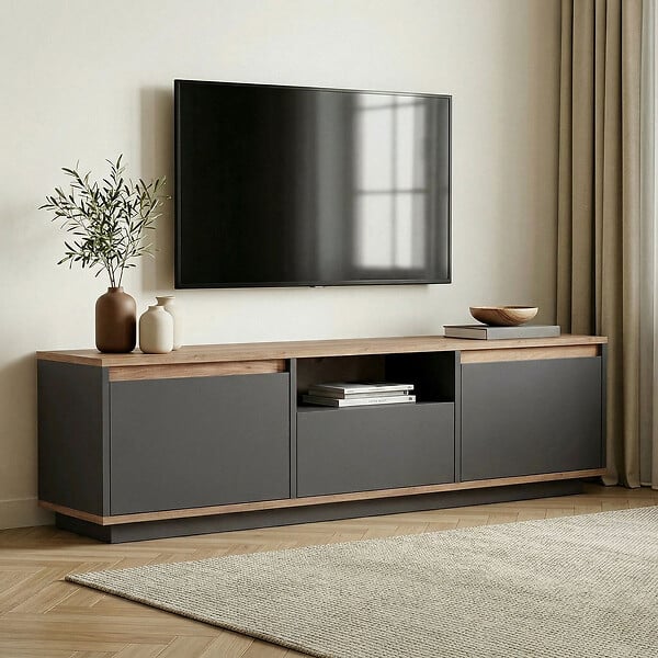 HABITAT ET JARDIN - Meuble TV en bois "Sentinel" - 160 x 30 x 42 cm - Gris anthracite - large