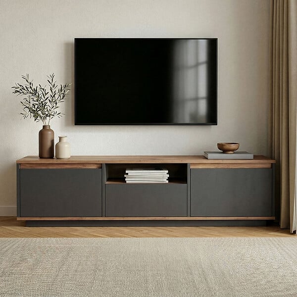 HABITAT ET JARDIN - Meuble TV en bois "Sentinel" - 160 x 30 x 42 cm - Gris anthracite - large