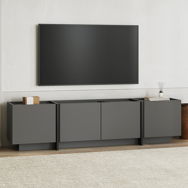 HABITAT ET JARDIN - Meuble TV en bois "Lowen" - 180 x 35 x 46 cm - Anthracite / Noir - large