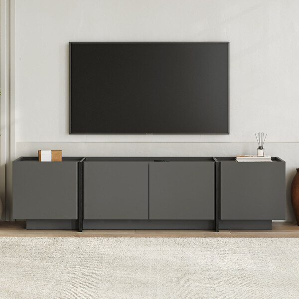 HABITAT ET JARDIN - Meuble TV en bois "Lowen" - 180 x 35 x 46 cm - Anthracite / Noir - large