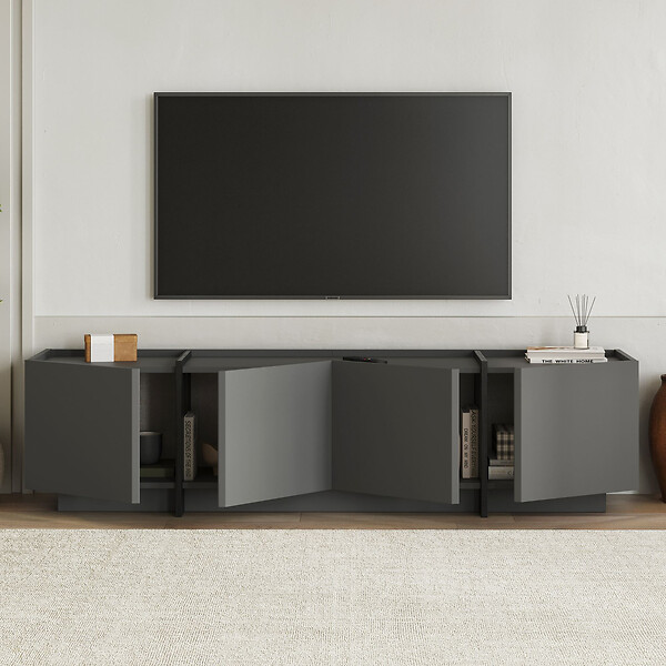 HABITAT ET JARDIN - Meuble TV en bois "Lowen" - 180 x 35 x 46 cm - Anthracite / Noir - large