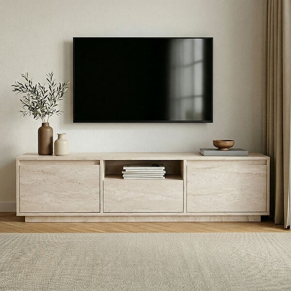 HABITAT ET JARDIN - Meuble TV en bois "Sentinel" - 160 x 30 x 42 cm - Travertin - large