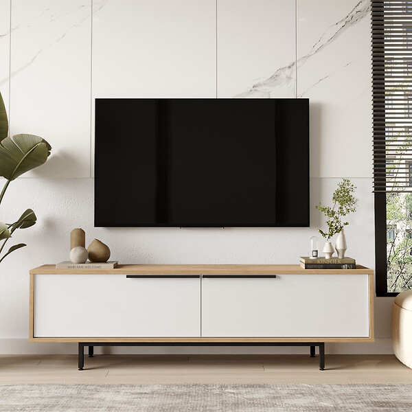 HABITAT ET JARDIN - Meuble TV en bois "ON1-SW" - 160 x 35 x 45 cm - Blanc - large