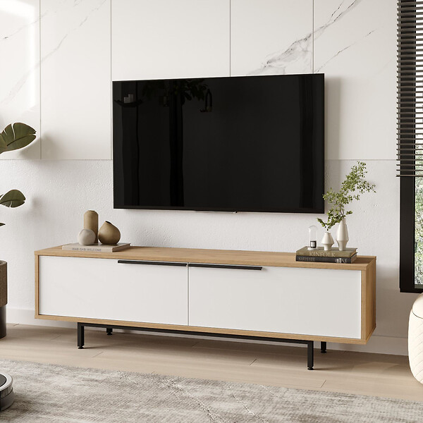 HABITAT ET JARDIN - Meuble TV en bois "ON1-SW" - 160 x 35 x 45 cm - Blanc - large