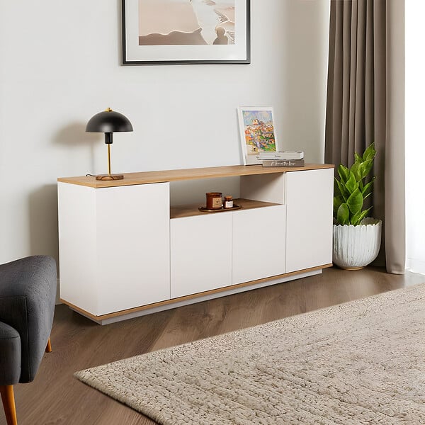HABITAT ET JARDIN - Buffet en bois "Arista" - 180 x 44.5 x 75 cm - Blanc / Chêne Cadiz - large