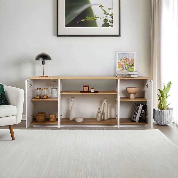 HABITAT ET JARDIN - Buffet en bois "Arista" - 180 x 44.5 x 75 cm - Blanc / Chêne Cadiz - large