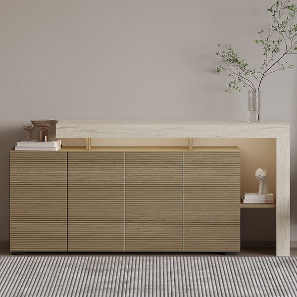 HABITAT ET JARDIN - Buffet en bois "Beliz" - 170 x 35 x 80 cm - Travertin / Chêne Chaud - large