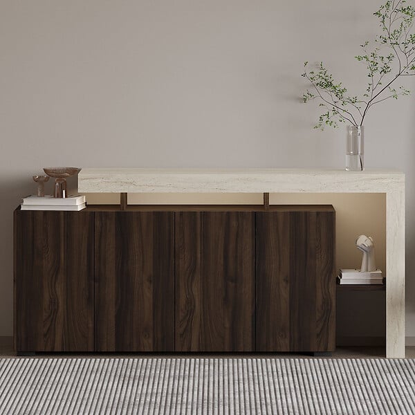 HABITAT ET JARDIN - Buffet en bois "Beliz" - 170 x 35 x 80 cm - Travertin / Noyer - large