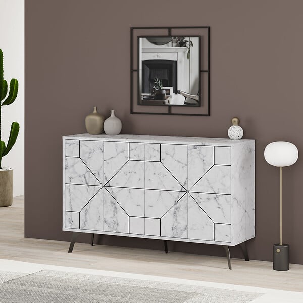 HABITAT ET JARDIN - Buffet en bois "Dune" - 123 x 35 x 62 cm - Blanc marbré - large