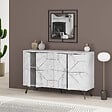 HABITAT ET JARDIN - Buffet en bois "Dune" - 123 x 35 x 62 cm - Blanc marbré - vignette