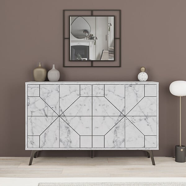 HABITAT ET JARDIN - Buffet en bois "Dune" - 123 x 35 x 62 cm - Blanc marbré - large