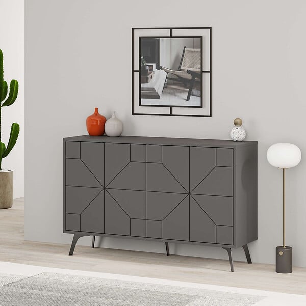 HABITAT ET JARDIN - Buffet en bois "Dune" - 123 x 35 x 62 cm - Gris anthracite - large